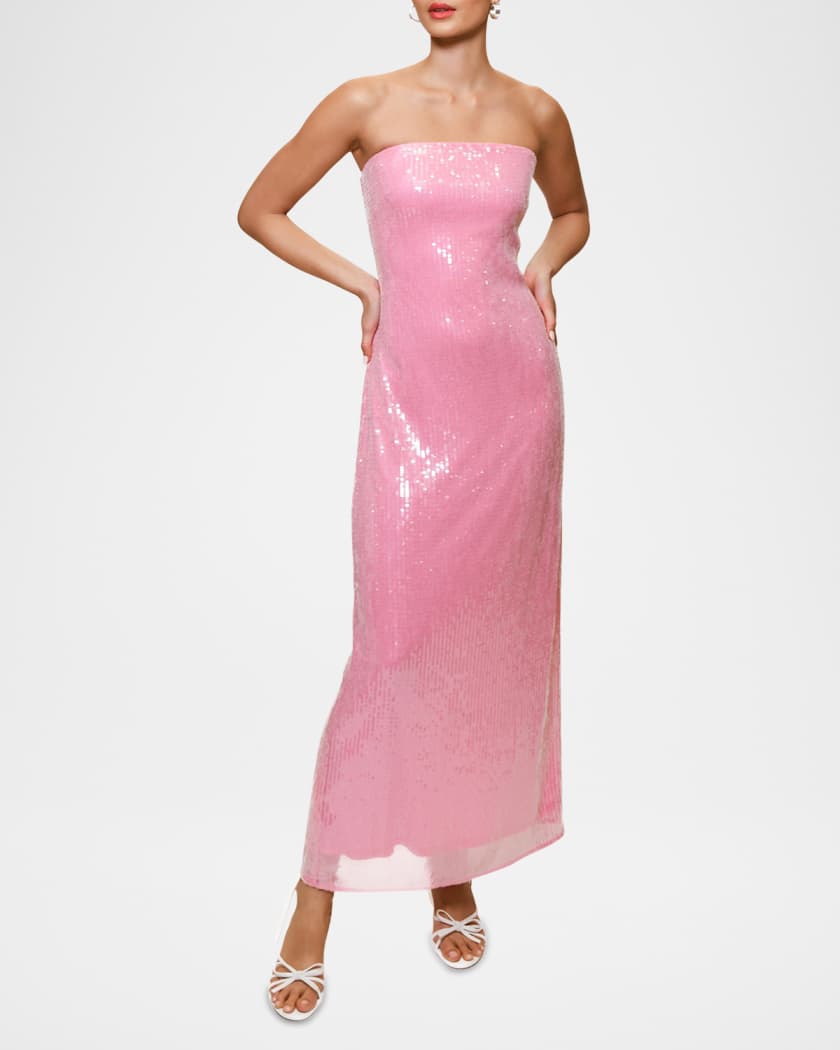 Hutch Elena Strapless Sequin Column Maxi Dress in Pink  Sz XXS 
$297