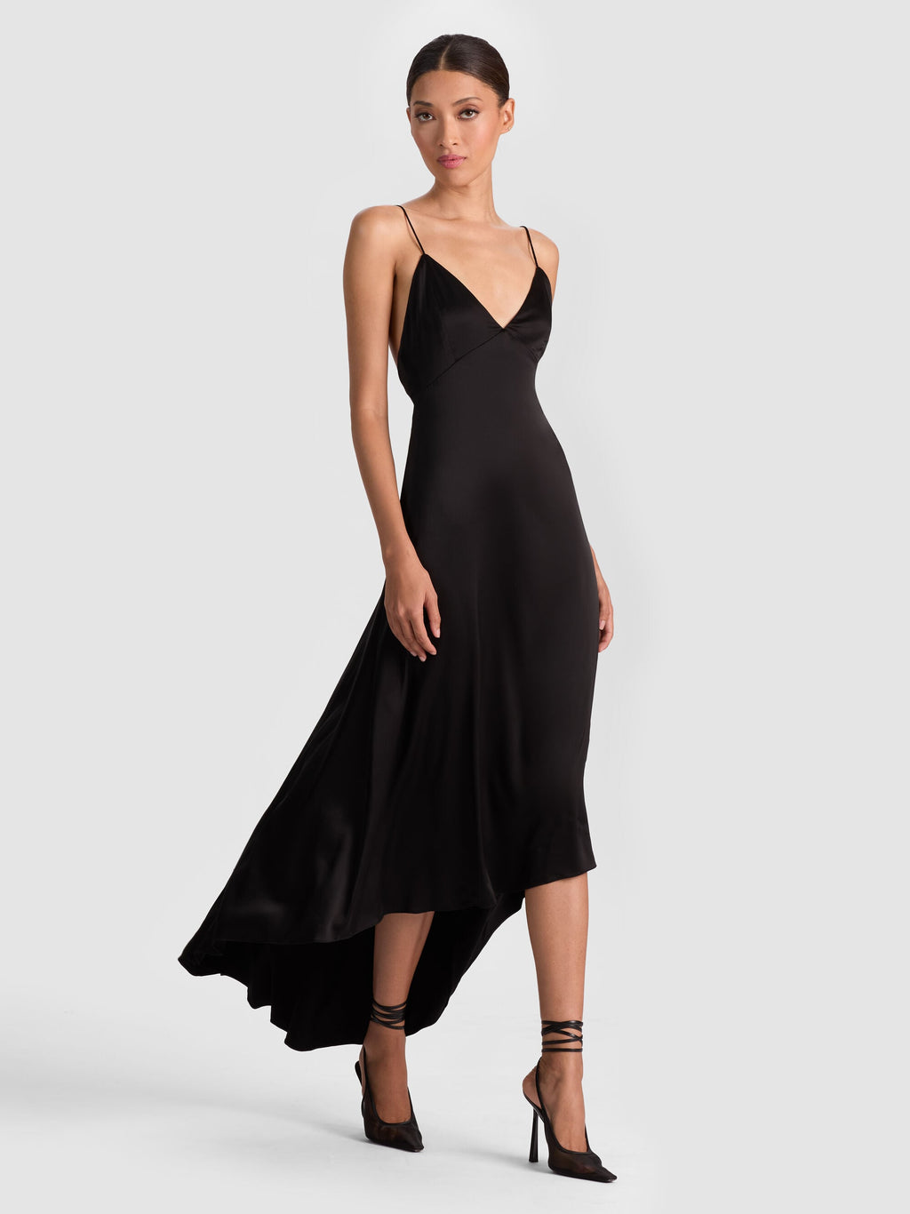 Alice + Olivia Luciana Black Open Back Asymmetrical Slip Dress Size 2