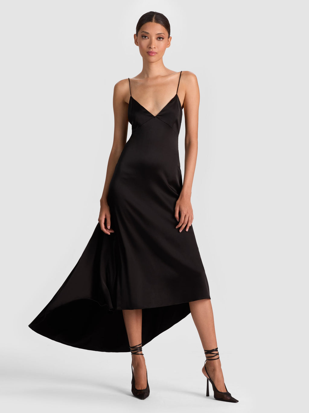 Alice + Olivia Luciana Black Open Back Asymmetrical Slip Dress Size 2