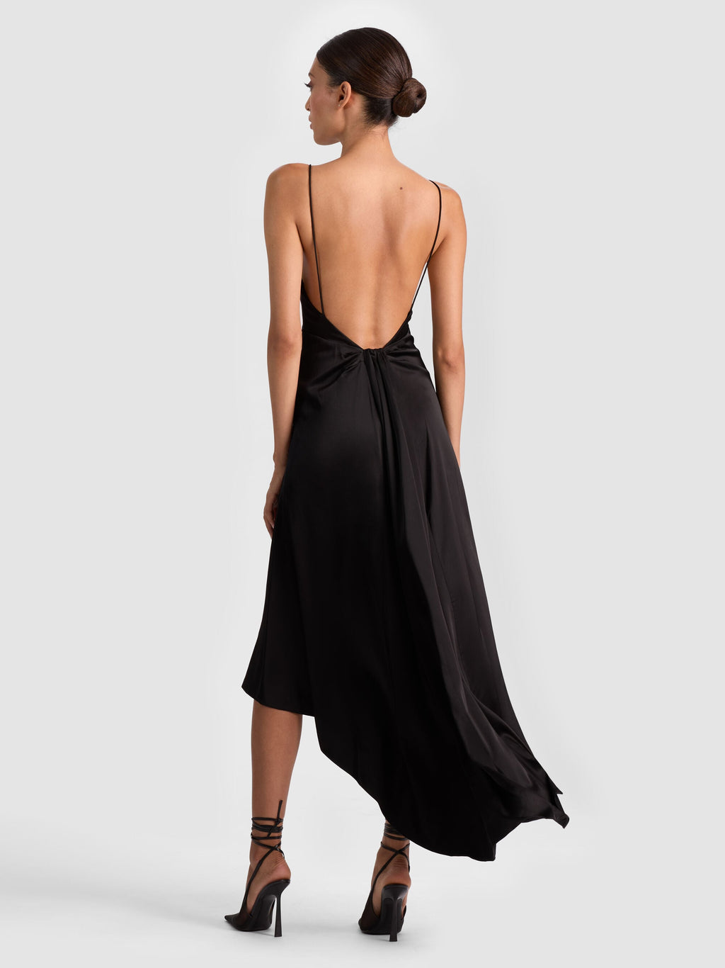 Alice + Olivia Luciana Black Open Back Asymmetrical Slip Dress Size 2