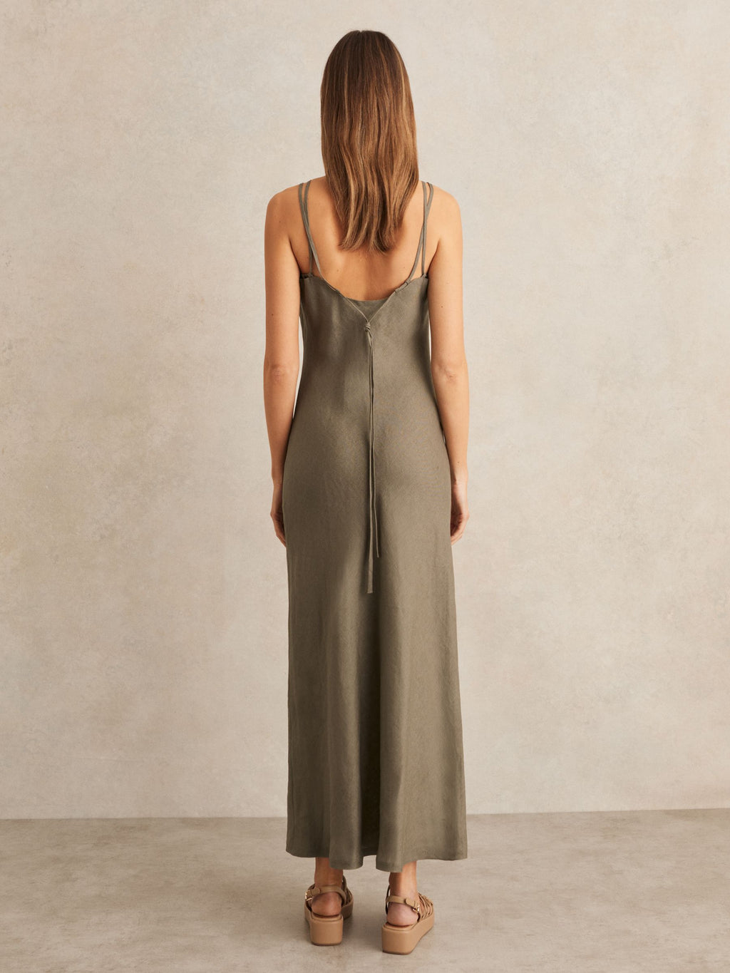 Reiss Roxanne Linen Double-Strap Slip Dress Khaki Size 4