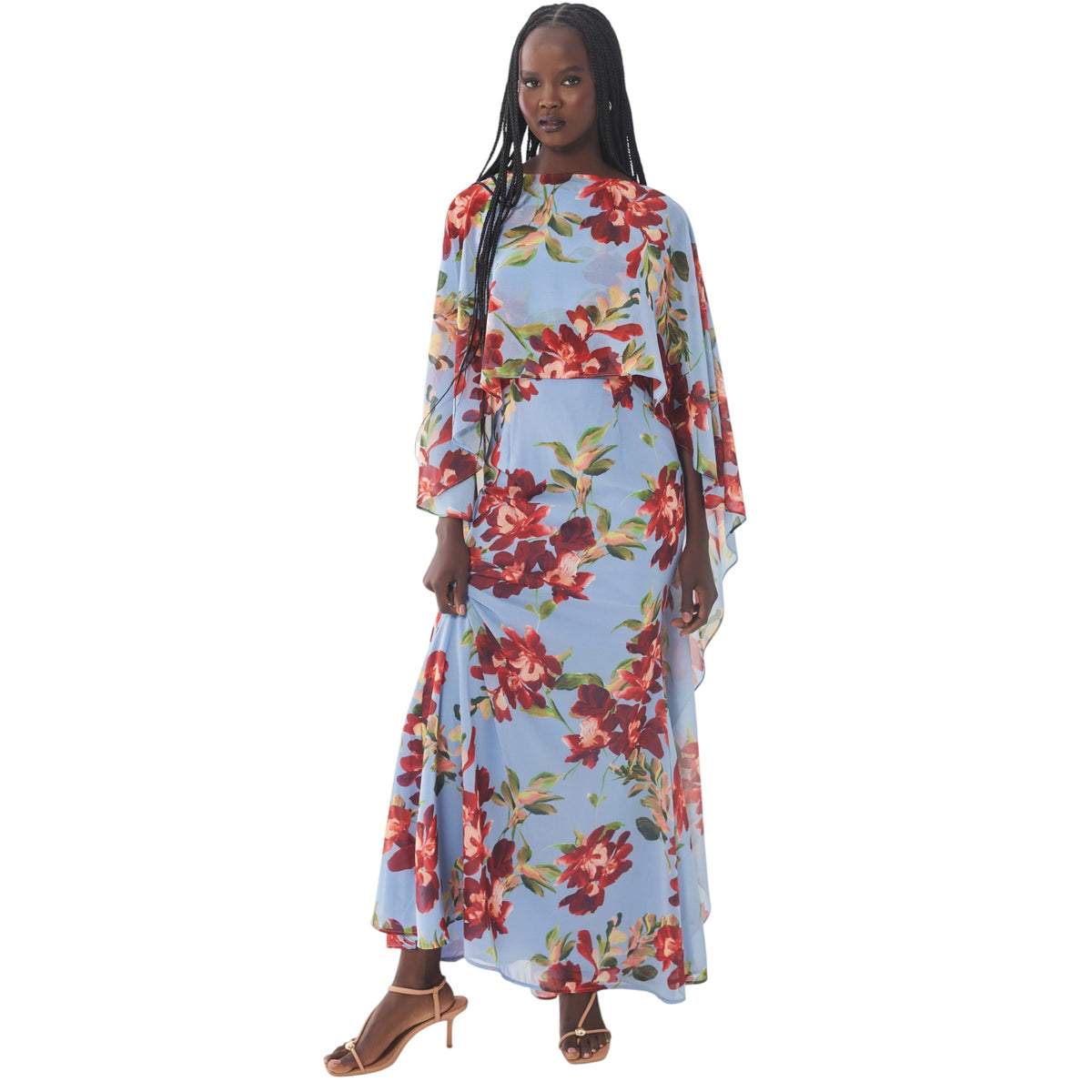 Hutch Avielle Floral Cape Overlay Maxi Dress – Blue/Red – Size Small