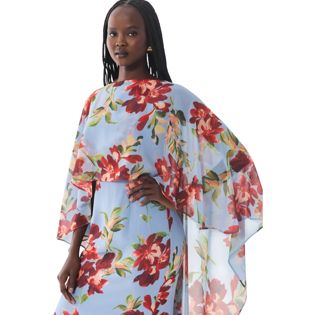Hutch Avielle Floral Cape Overlay Maxi Dress – Blue/Red – Size Small