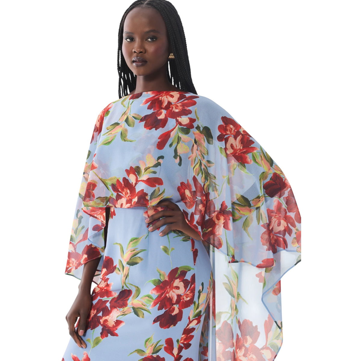 Hutch Avielle Floral Cape Overlay Maxi Dress – Blue/Red – Size Small