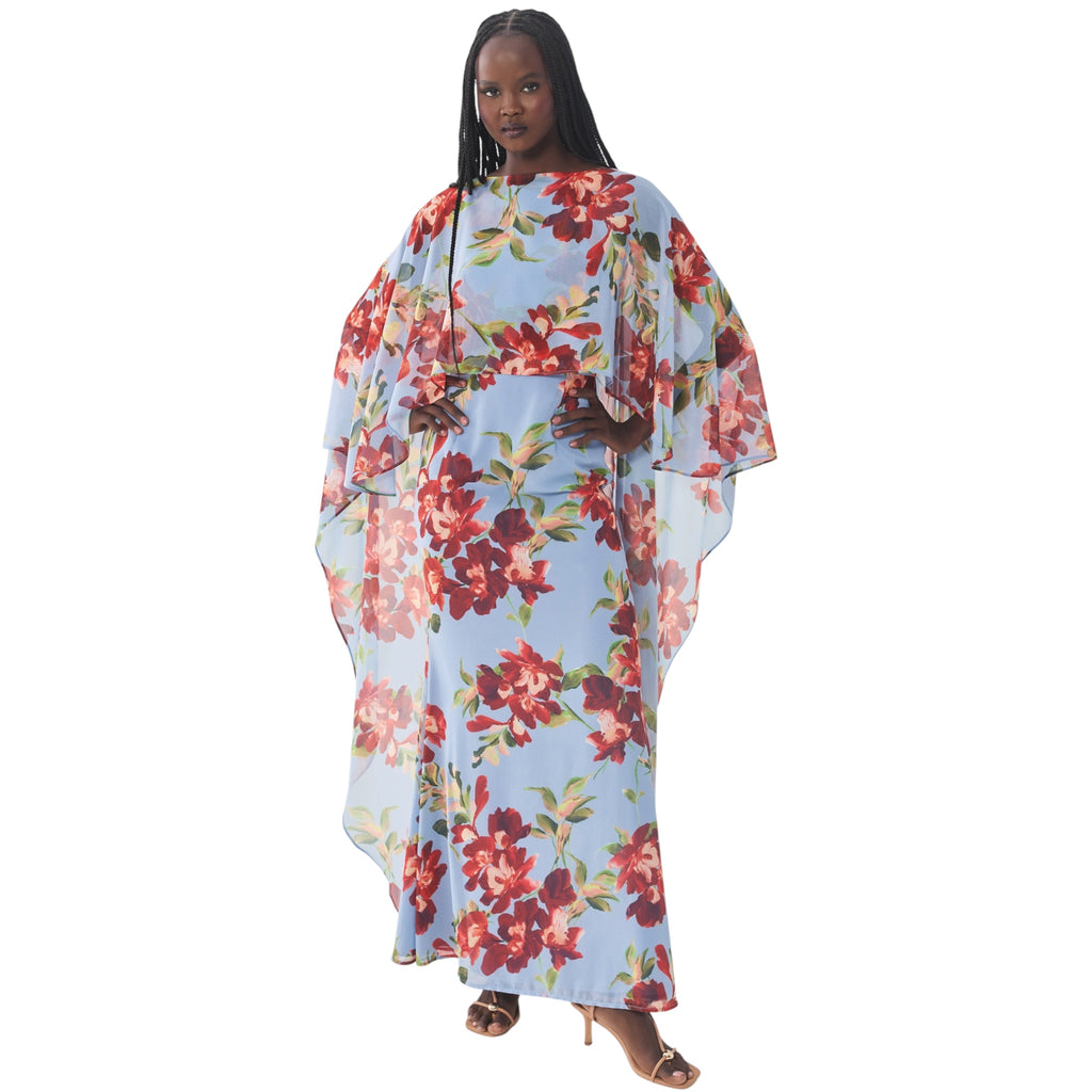 Hutch Avielle Floral Cape Overlay Maxi Dress – Blue/Red – Size Small
