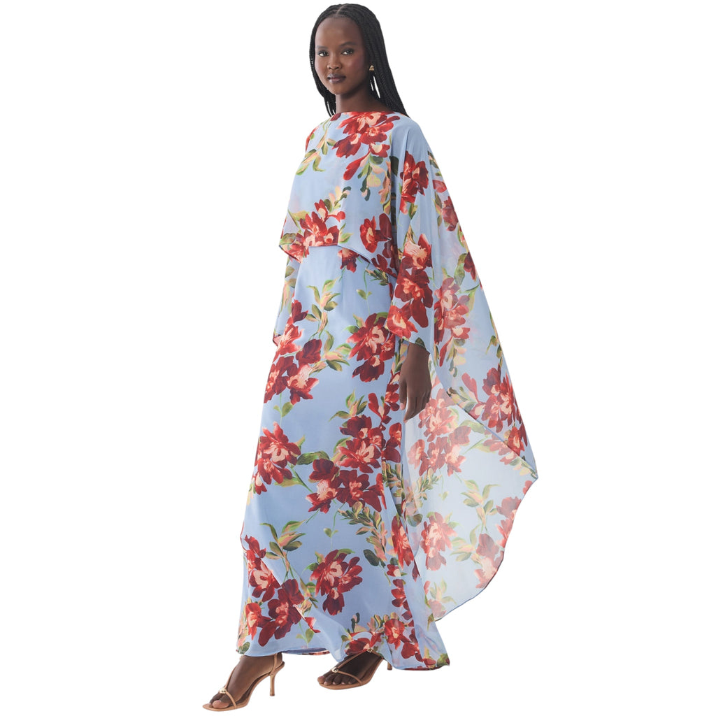 Hutch Avielle Floral Cape Overlay Maxi Dress – Blue/Red – Size Small