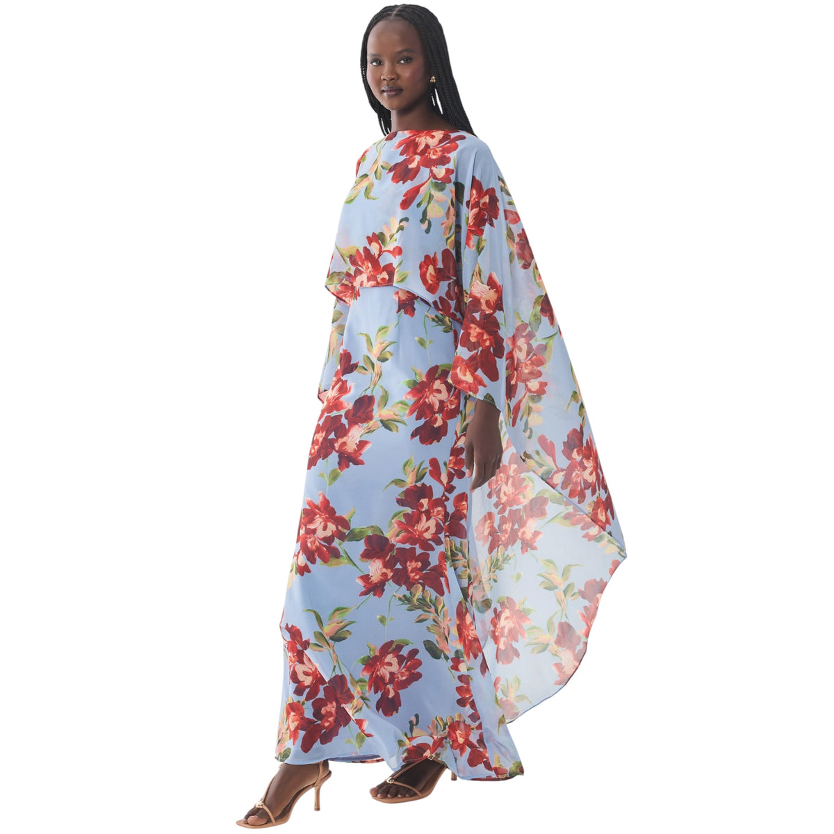 Hutch Avielle Floral Cape Overlay Maxi Dress – Blue/Red – Size Small