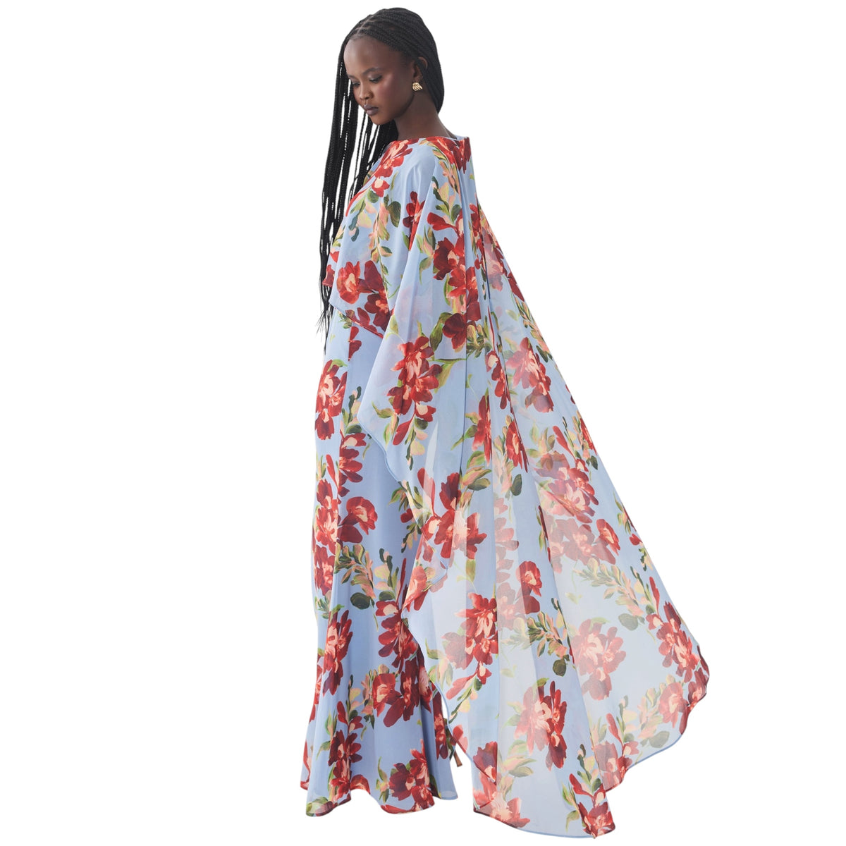 Hutch Avielle Floral Cape Overlay Maxi Dress – Blue/Red – Size Small