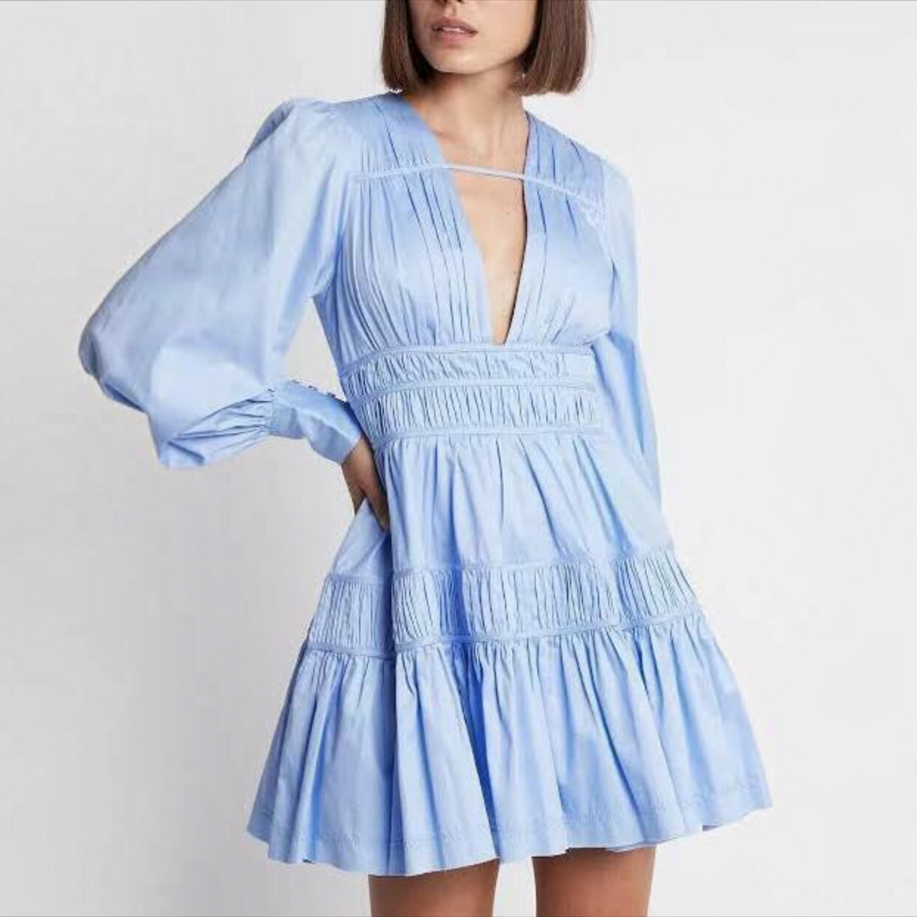 AJE Fallingwater Gathered Mini Dress – Powder Blue – US 0