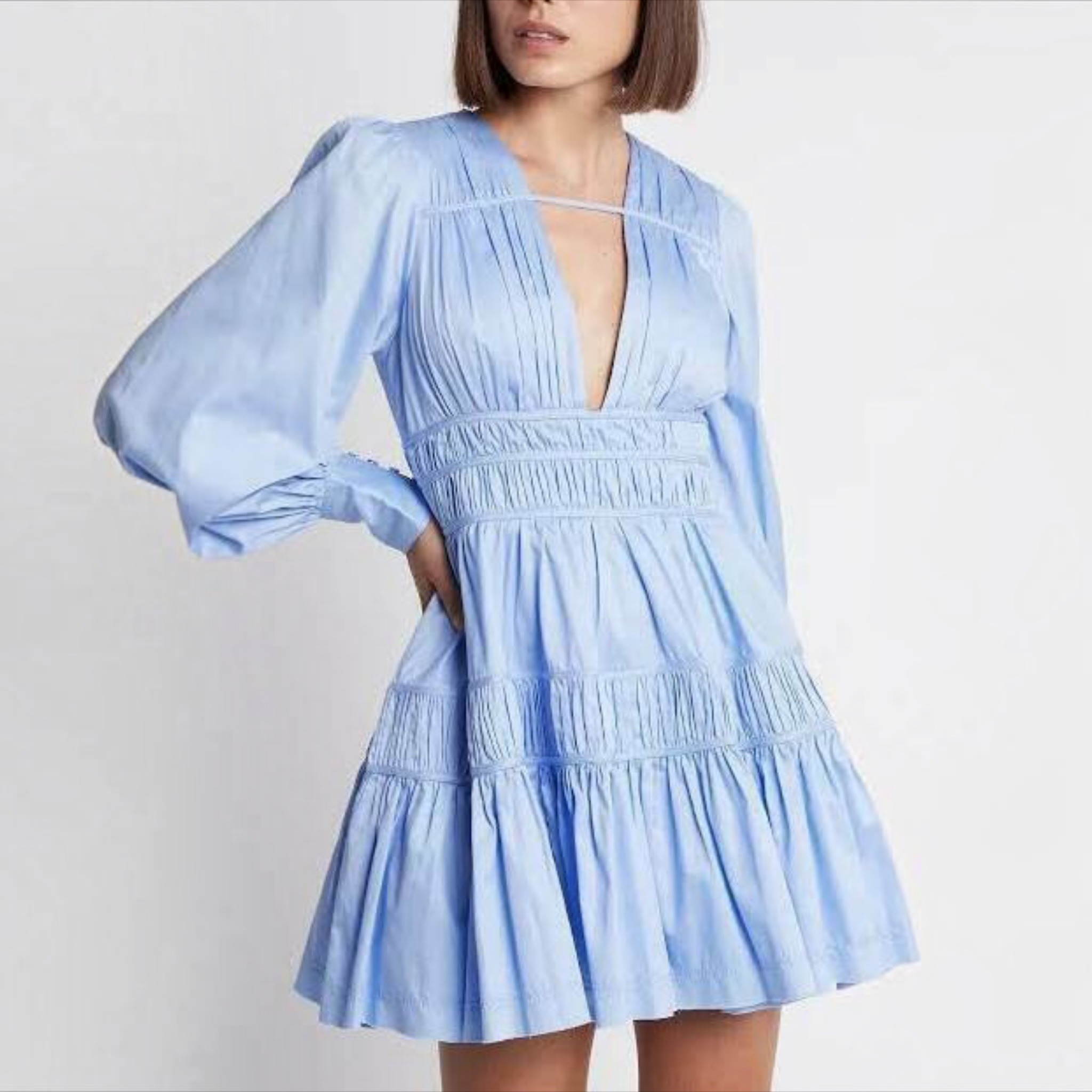 AJE Fallingwater Gathered Mini Dress – Powder Blue – US 0