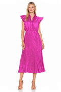 Amanda Uprichard Silk Midi Dress Fuchsia Ruffle Neck Size Small $326