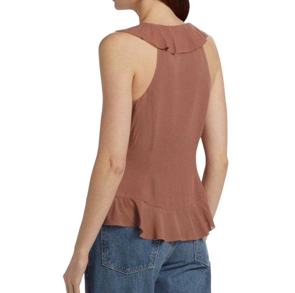 Reformation Paulette Ruffle Tie Front Tank Mink Sz 8