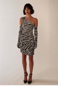 Miscreants London SJP Zebra One-Shoulder Dress with Matching Gloves UK 6 US 2 $495