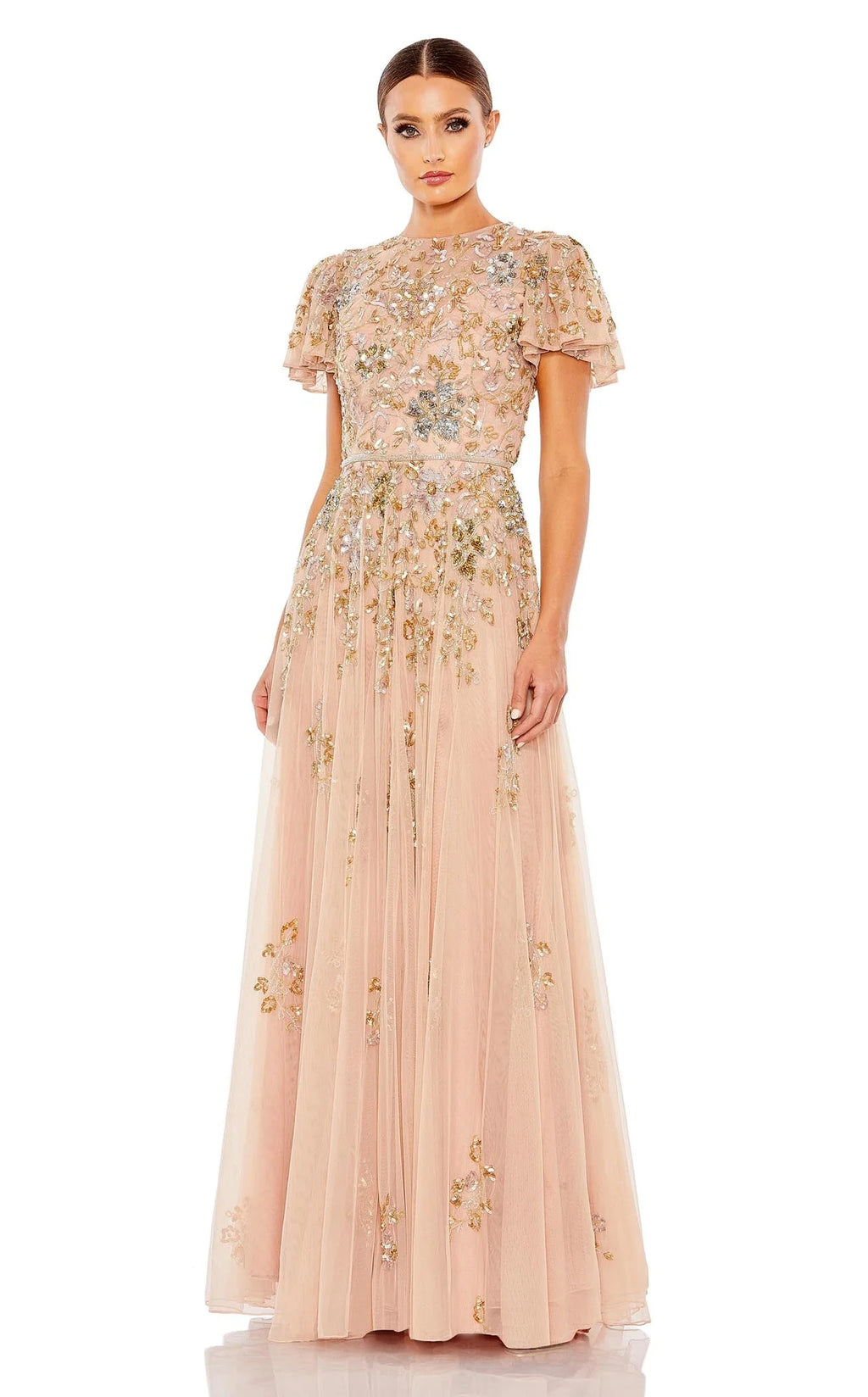 Mac Duggal 5717 Embellished
Butterfly Sleeve Gown Taupe Multi
Size 12 $798
