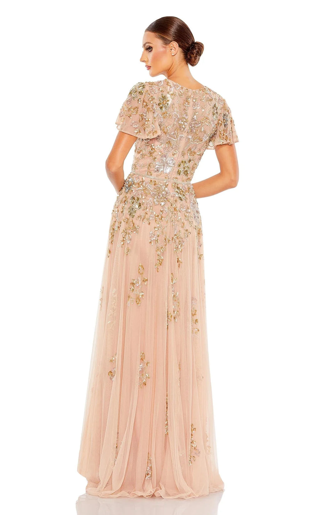 Mac Duggal 5717 Embellished
Butterfly Sleeve Gown Taupe Multi
Size 12 $798