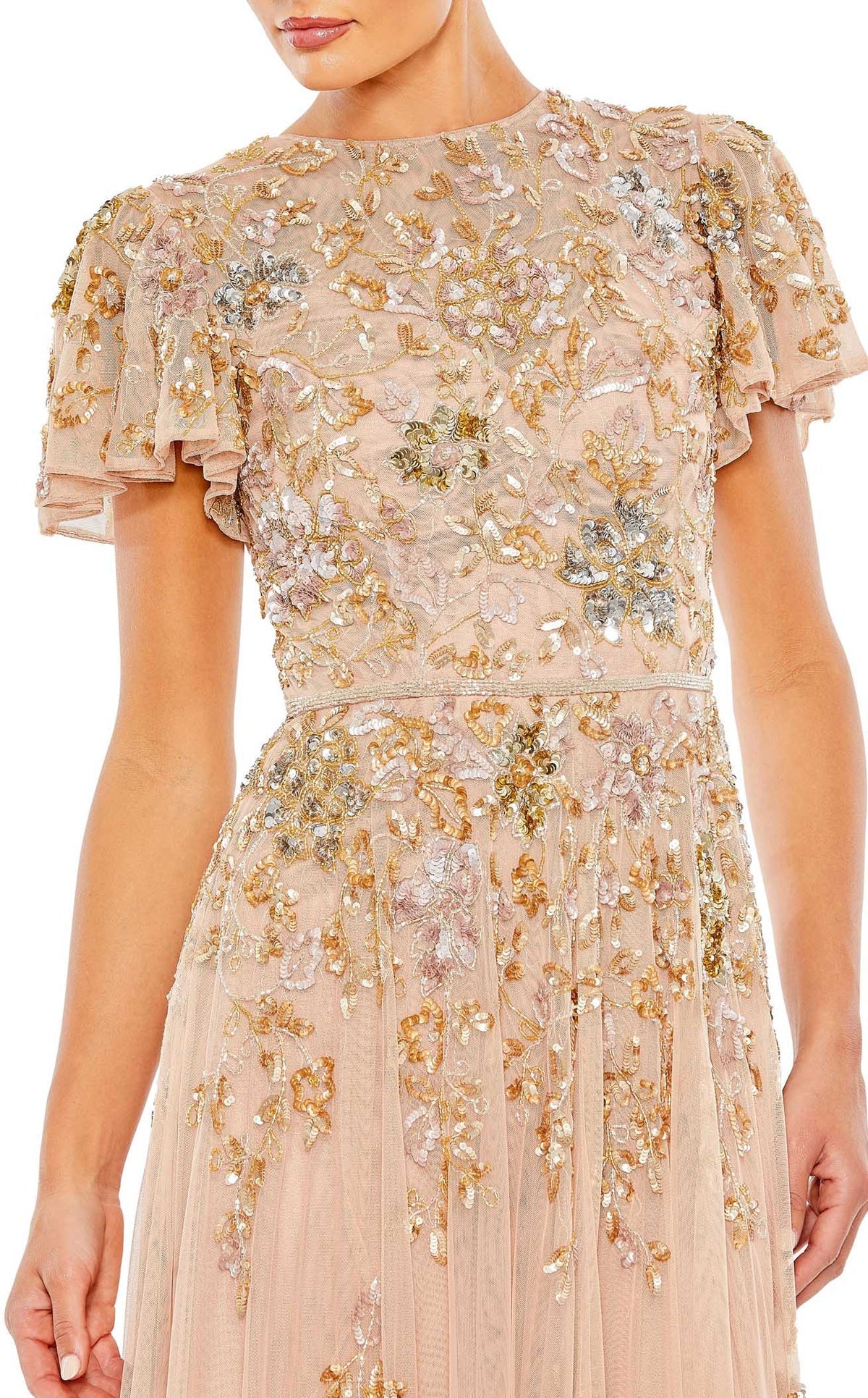 Mac Duggal 5717 Embellished
Butterfly Sleeve Gown Taupe Multi
Size 12 $798