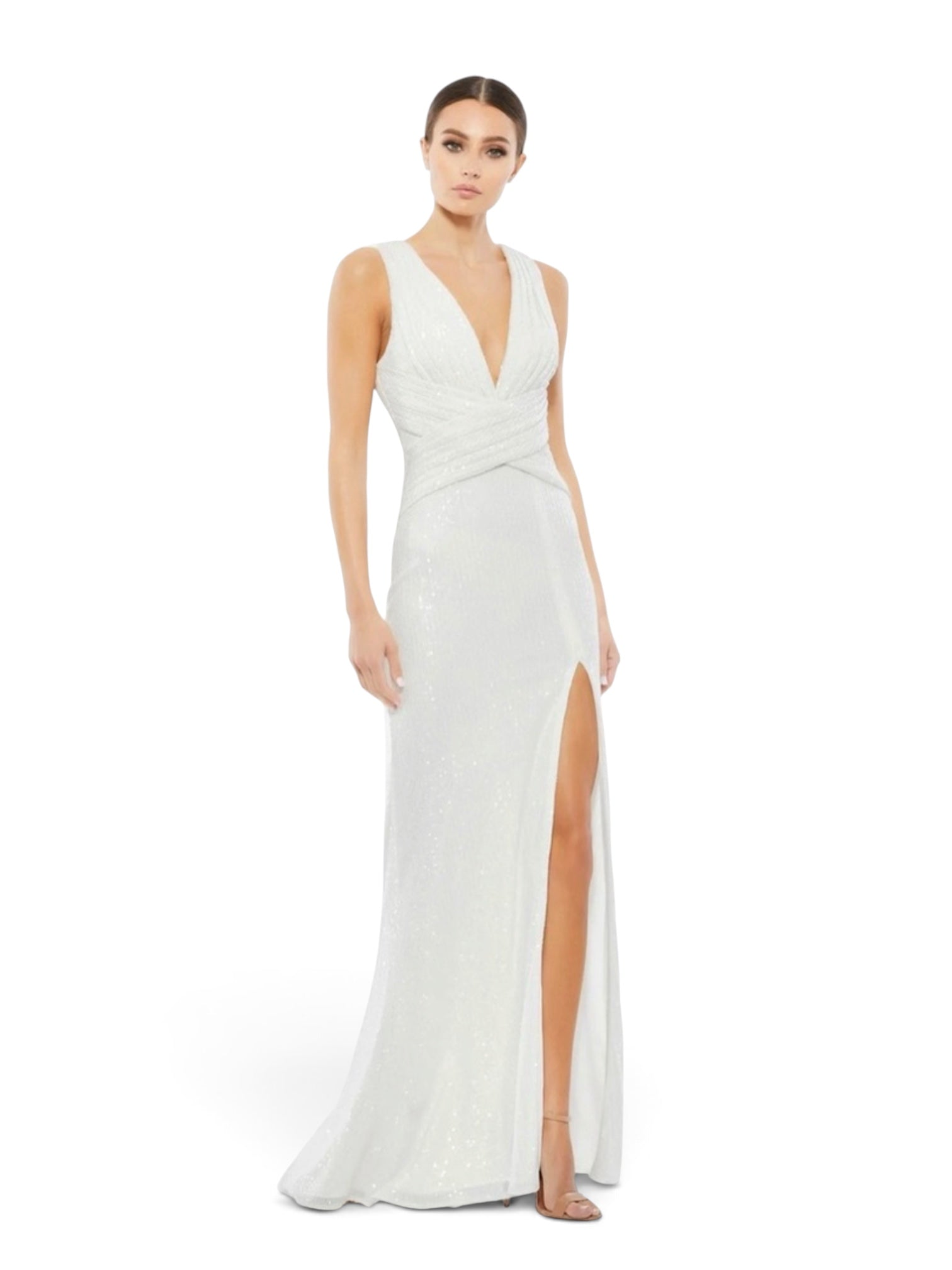 IEENA for Mac Duggal White Sequin Wrap Gown Size 4 Style 26598