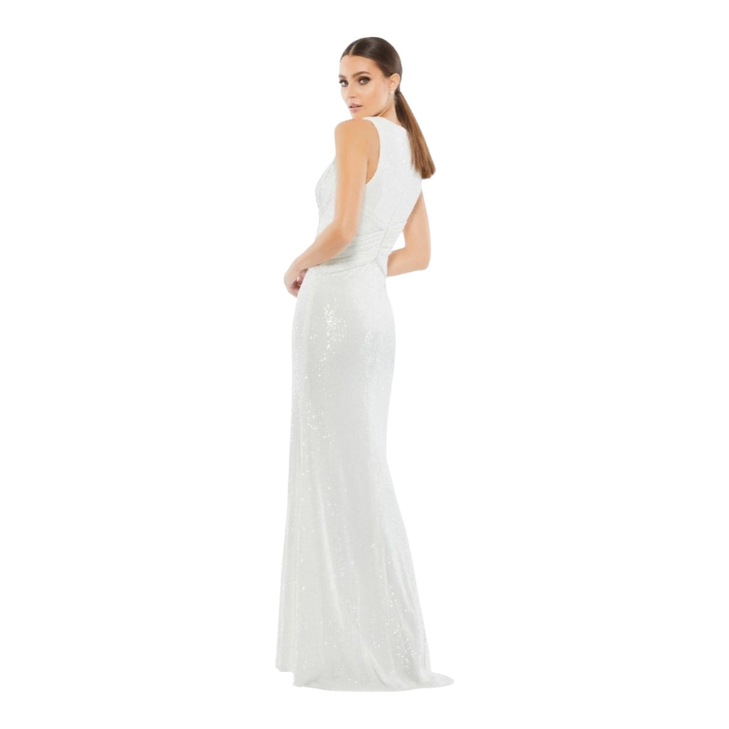 IEENA for Mac Duggal White Sequin Wrap Gown Size 4 Style 26598