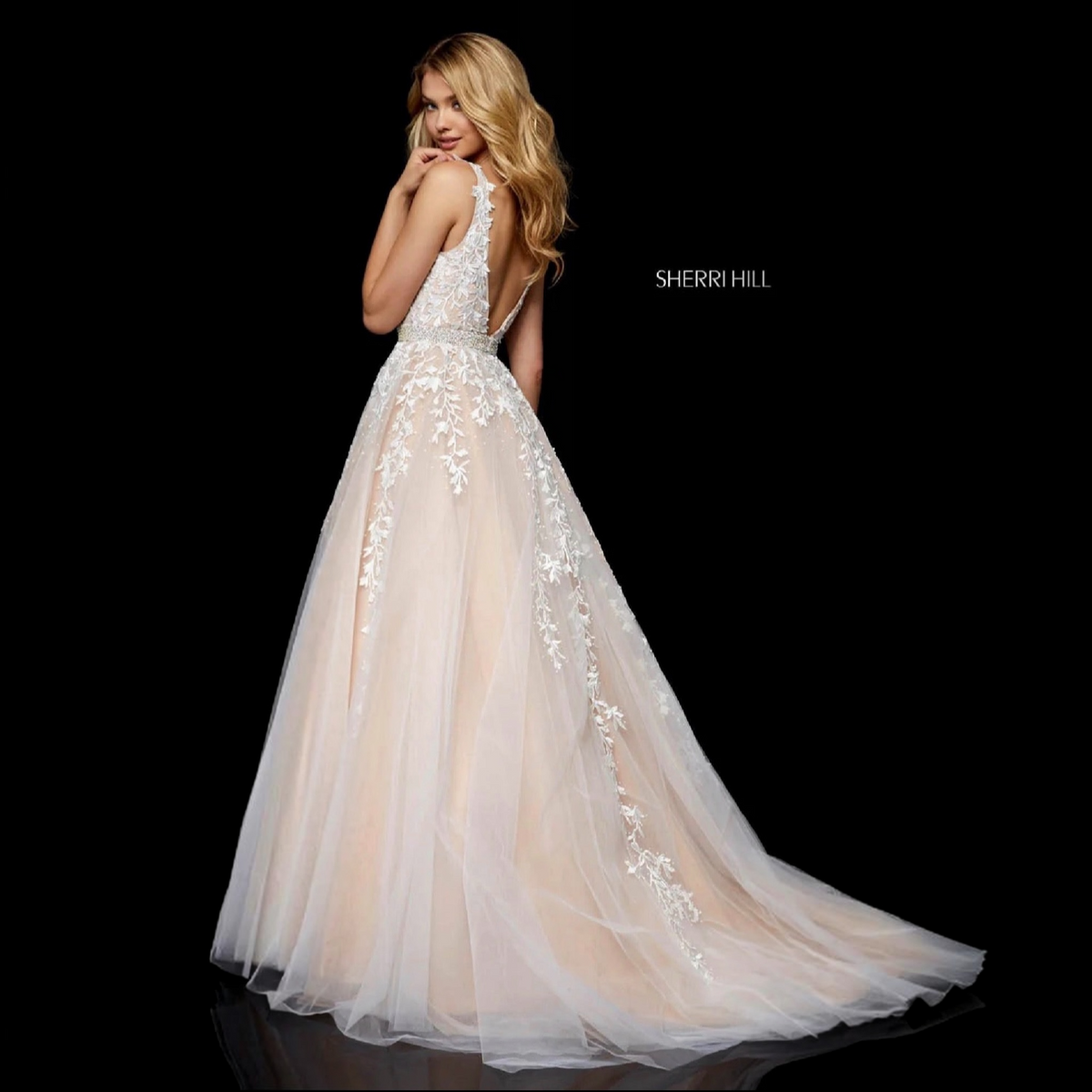 Sherri Hill 11335 Ivory Nude Lace Ball Gown  $898