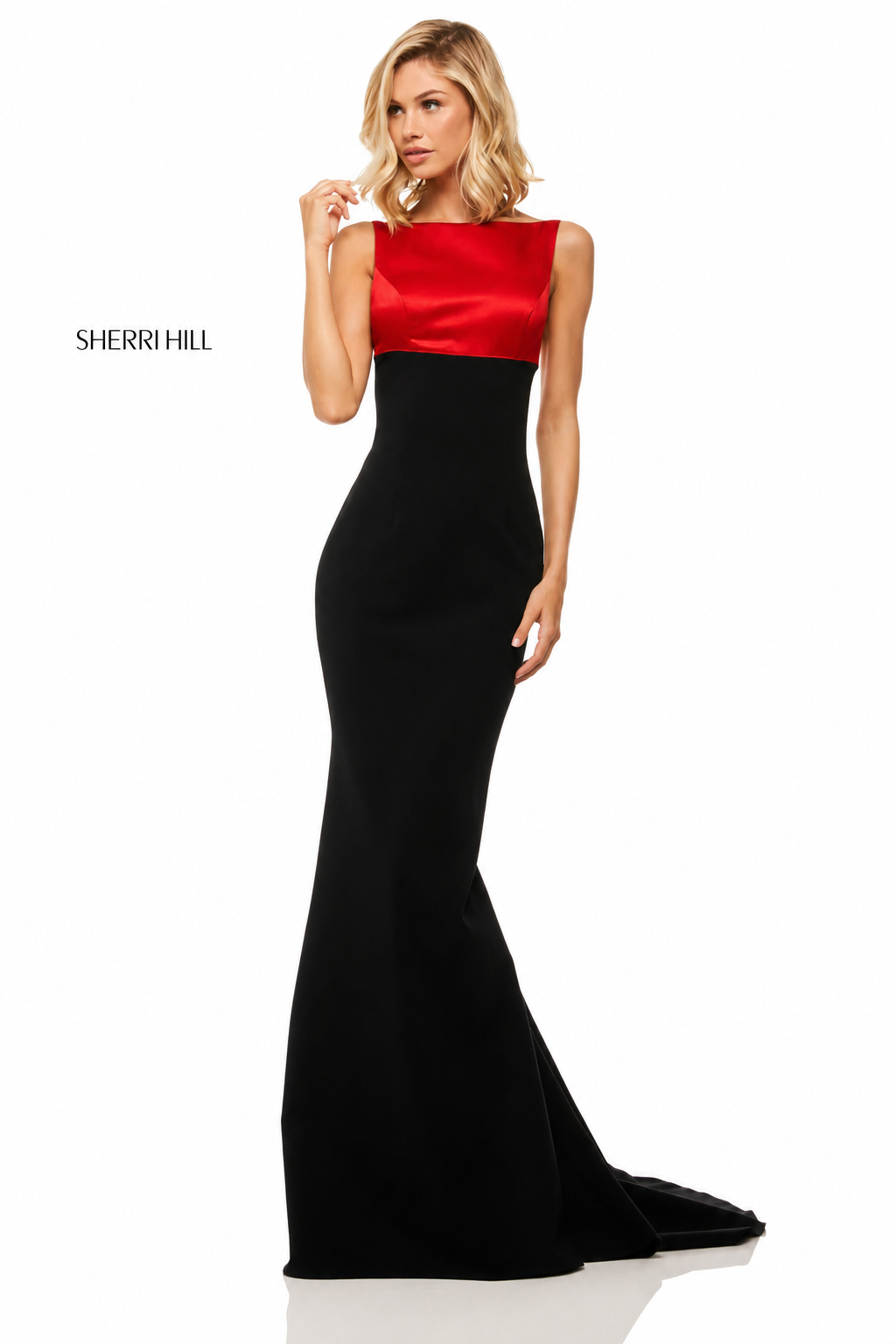 Sherri Hill 52903 Red & Black Color Block Mermaid Gown Size 8