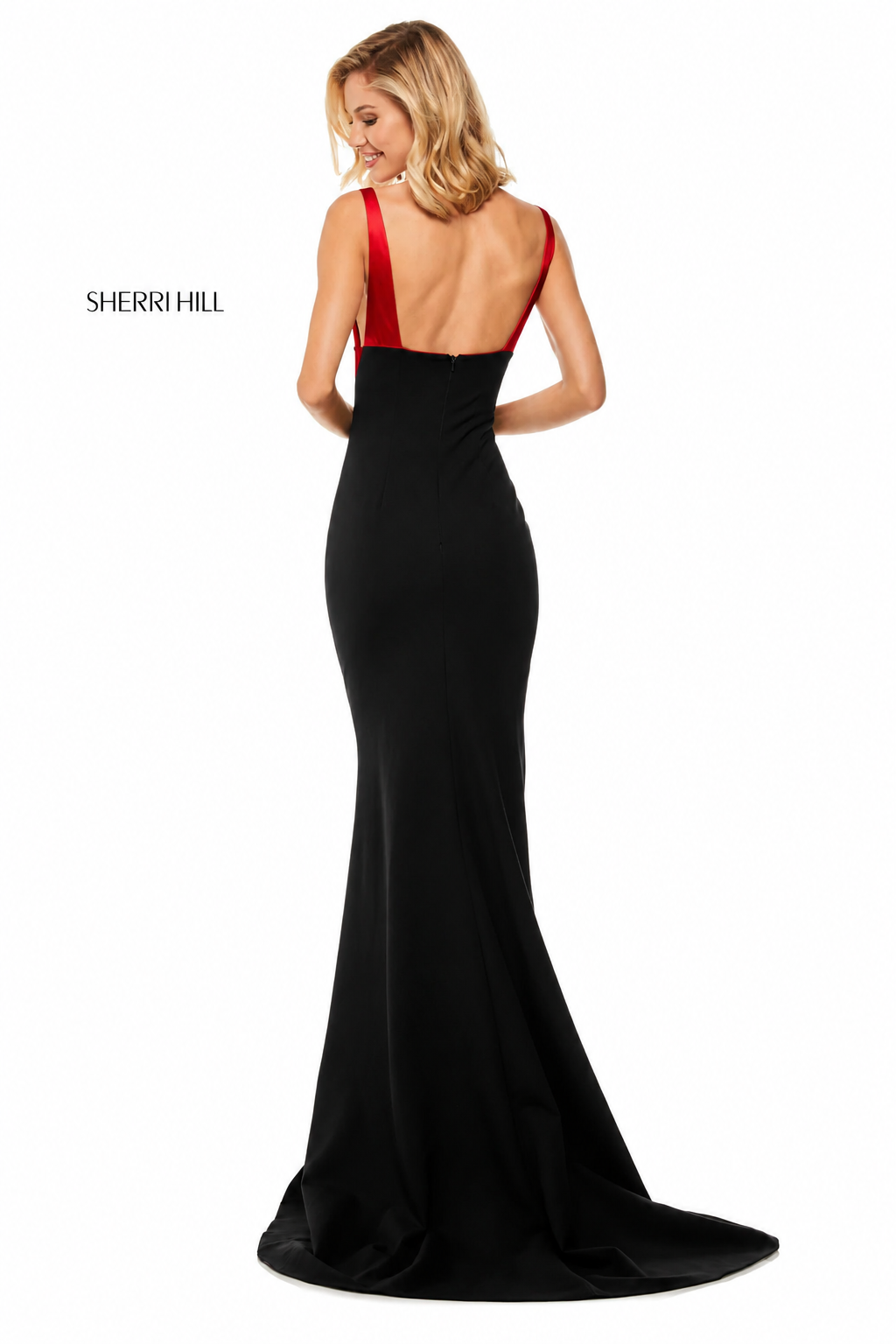 Sherri Hill 52903 Red & Black Color Block Mermaid Gown Size 8