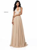 Sherri Hill 51640 Nude Sequin Halter Chiffon Gown Size 8