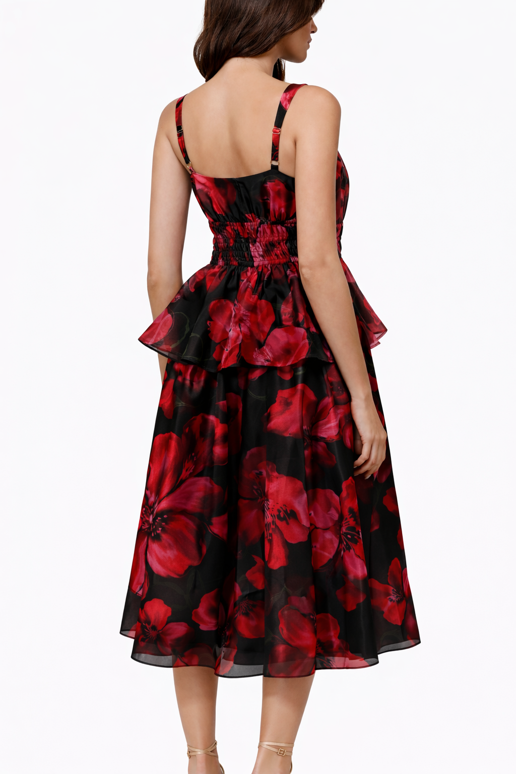 Hutch Desiree Black Red Floral Peplum Midi Dress Small Fit & Flare $305