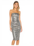 Nookie Blind Date Midi Dress Silver Metallic Snake Print Strapless Large $279