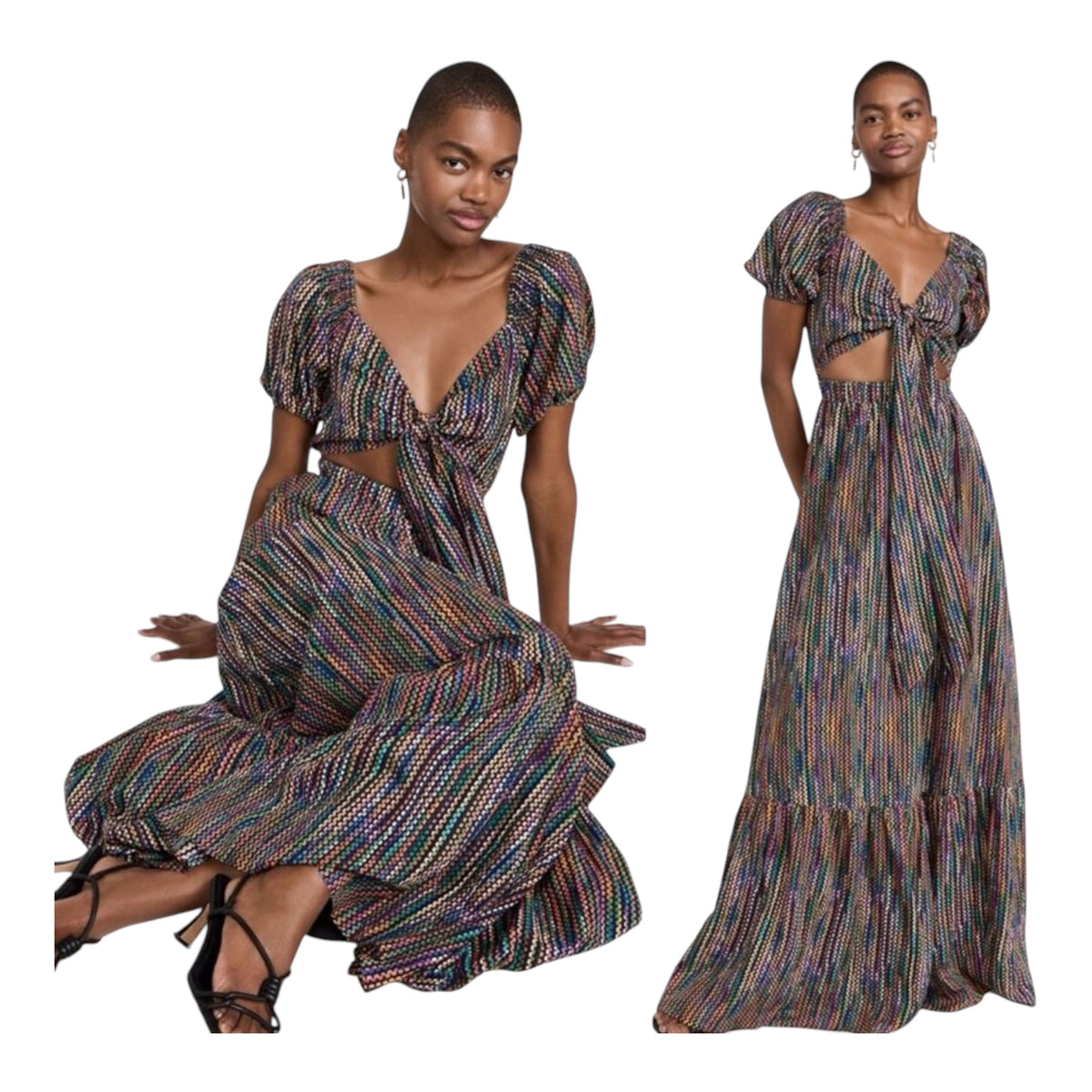 Ramy Brook Striped Maxi Cut Out Dress Sz Small