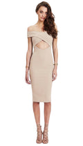 Nookie Boulevard Crossover Midi Dress Nude Cutout Off Shoulder Medium $290