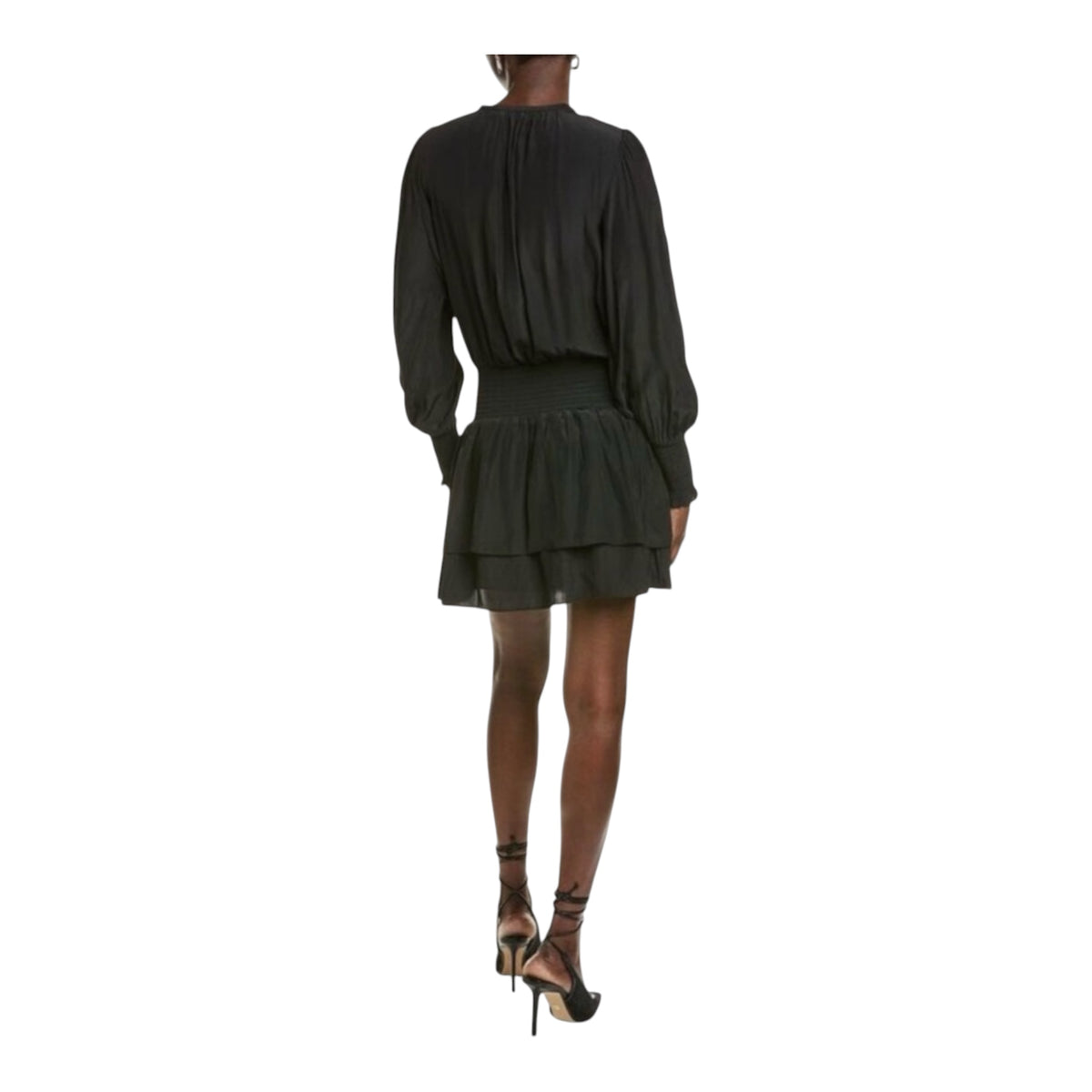 Ramy Brook Clarinda Smocked Drop Waist Mini Dress Black Sz XXS