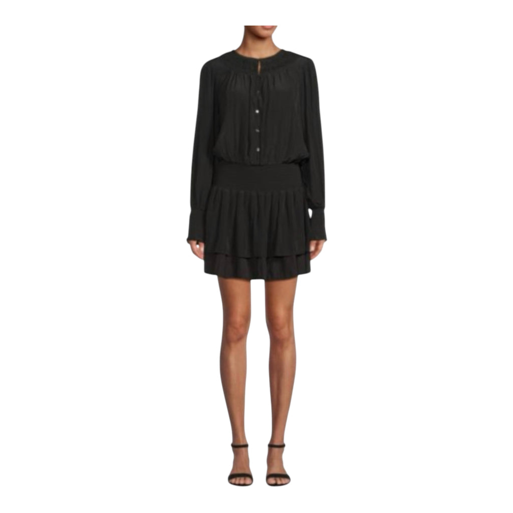 Ramy Brook Clarinda Smocked Drop Waist Mini Dress Black Sz XXS