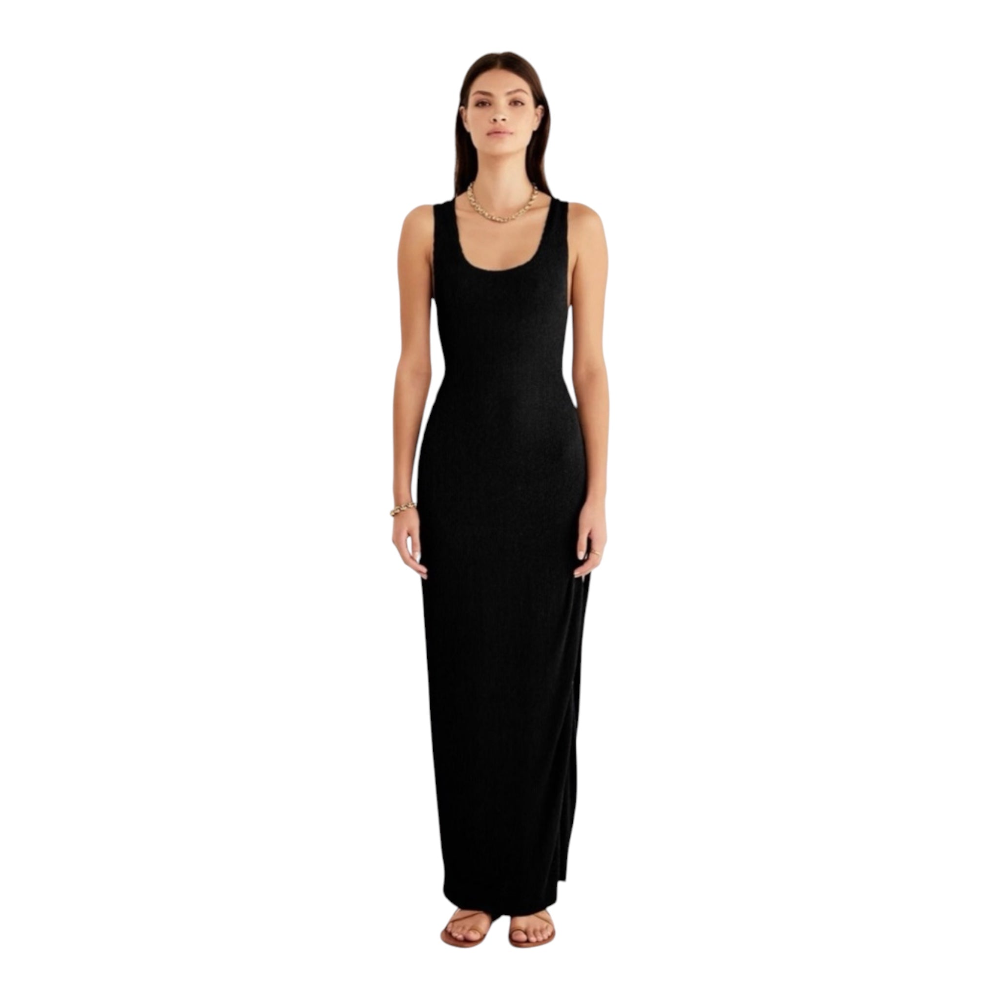 Rumer Rosa Rib Maxi Cut Out Dress Black Sz XS