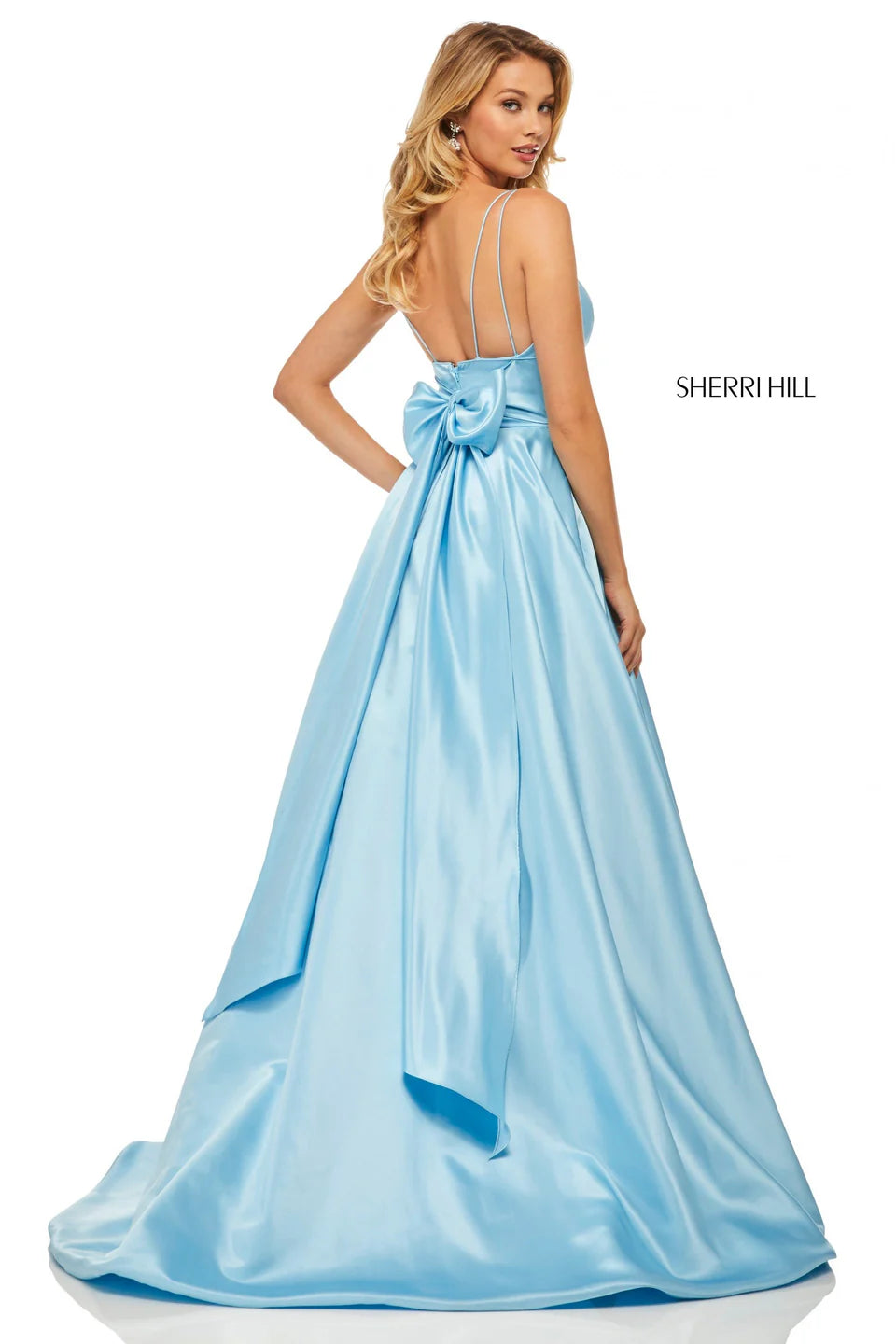 Sherri Hill 52926 Light Blue Satin A-Line Gown Size 10