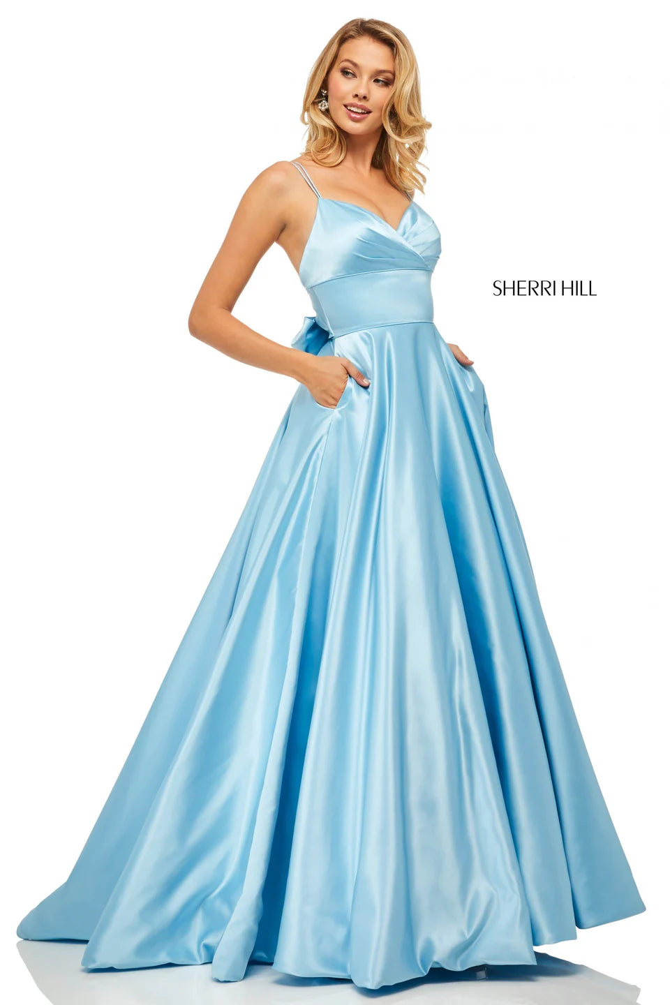 Sherri Hill 52926 Light Blue Satin A-Line Gown Size 10