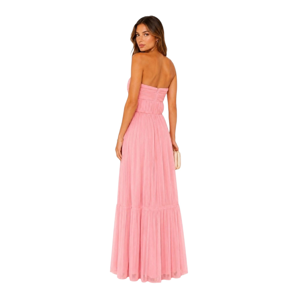 HUTCH Micah Gown Baby Pink Pleated Strapless Cutout Maxi Dress Size Small