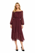 RAMY BROOK
Exclusive Printed Danna Smocked-Waist Chiffon Midi-Dress Sz Small $595 Wine and Black Print