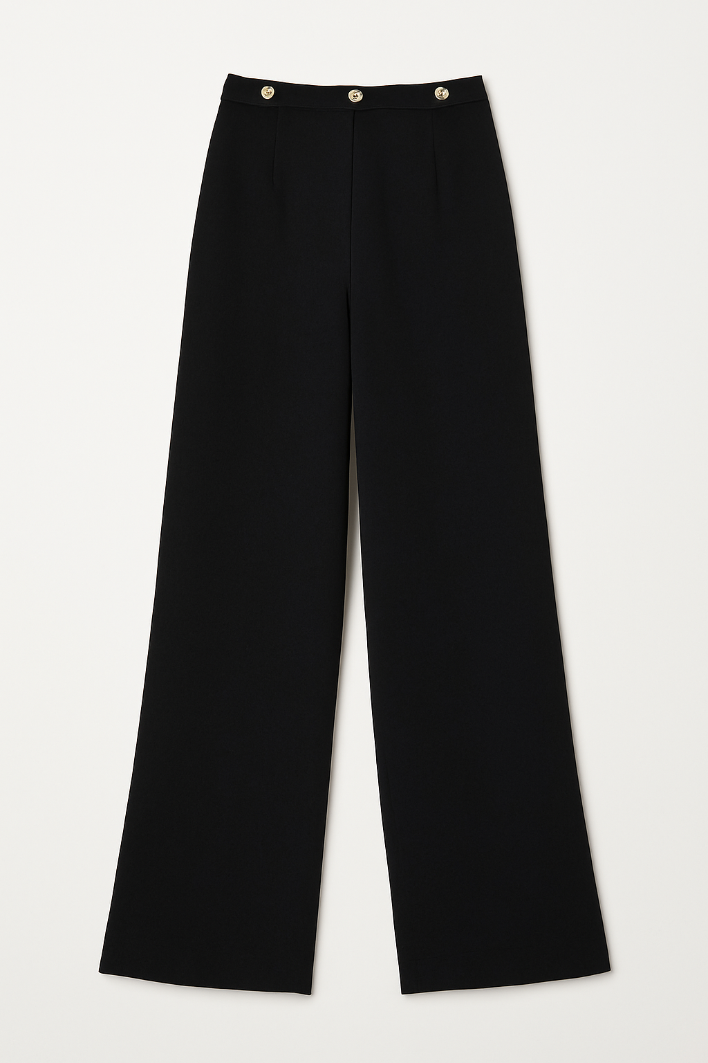 ba&sh Paris ONDINE Wide-Leg Pants Black Gold Button Waist Size 3 (US 8 / L) $295