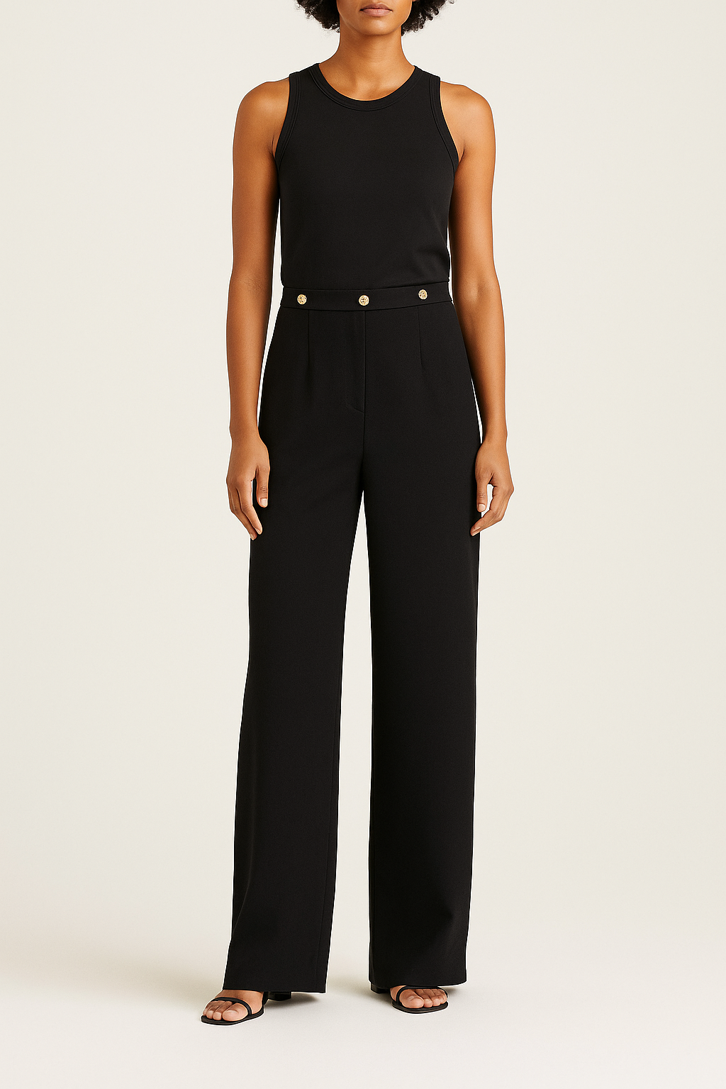 ba&sh Paris ONDINE Wide-Leg Pants Black Gold Button Waist Size 3 (US 8 / L) $295