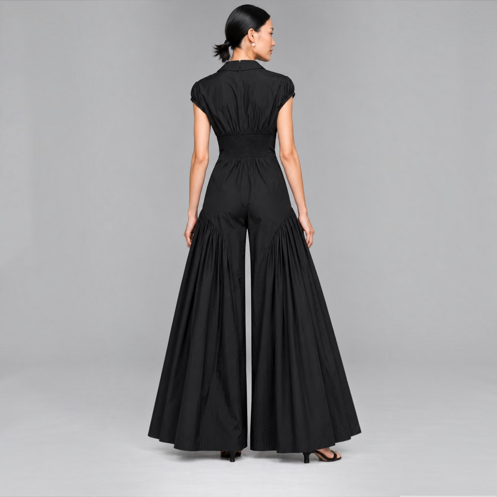 Hutch Kiran Black Stretch Poplin Wide-Leg Jumpsuit Small