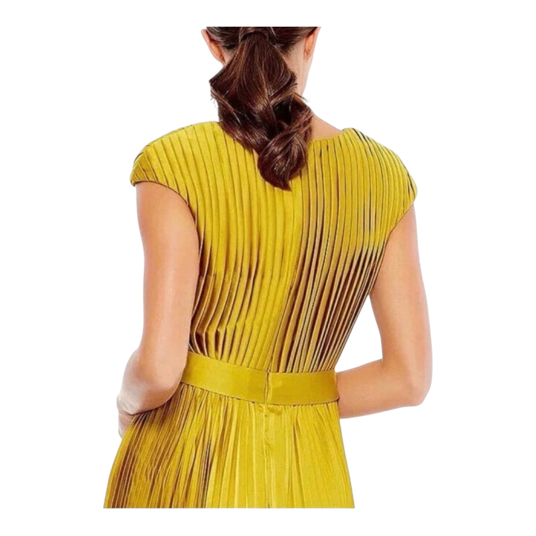 MAC DUGGAL Pleated Cap Sleeve Belted ALine Dress 26483
Chartreuse Sz 8