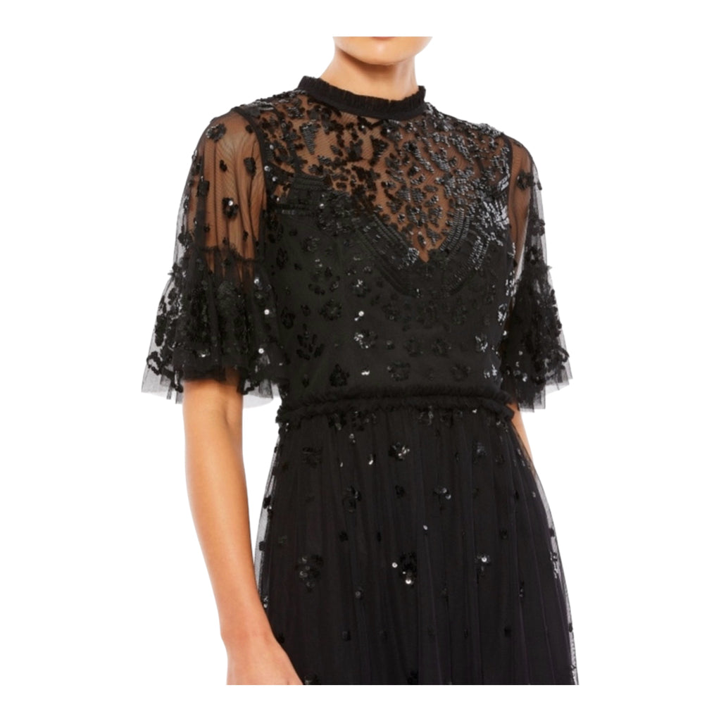 Mac Duggal 9143 Embellished Illusion High Neck Mini Dress – Black – Size 14