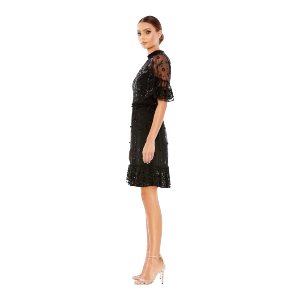 Mac Duggal 9143 Embellished Illusion High Neck Mini Dress – Black – Size 14