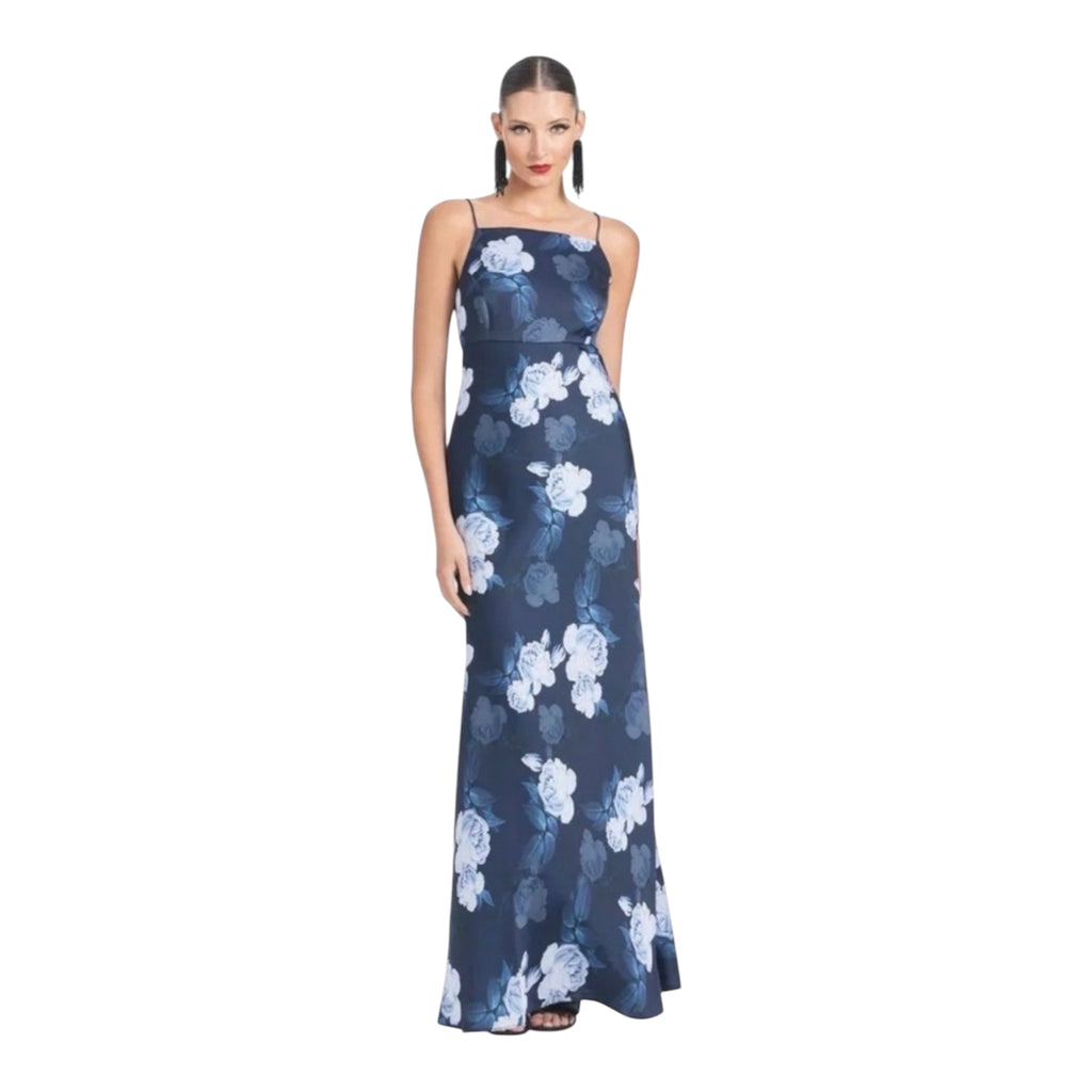 Sachin & Babi Shyla Floral Print Gown Midnight Glacial Rose Sz 0