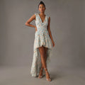 Mac Duggal 55826 Metallic Floral Print Chiffon High-Low Gown – Blue – Size 2