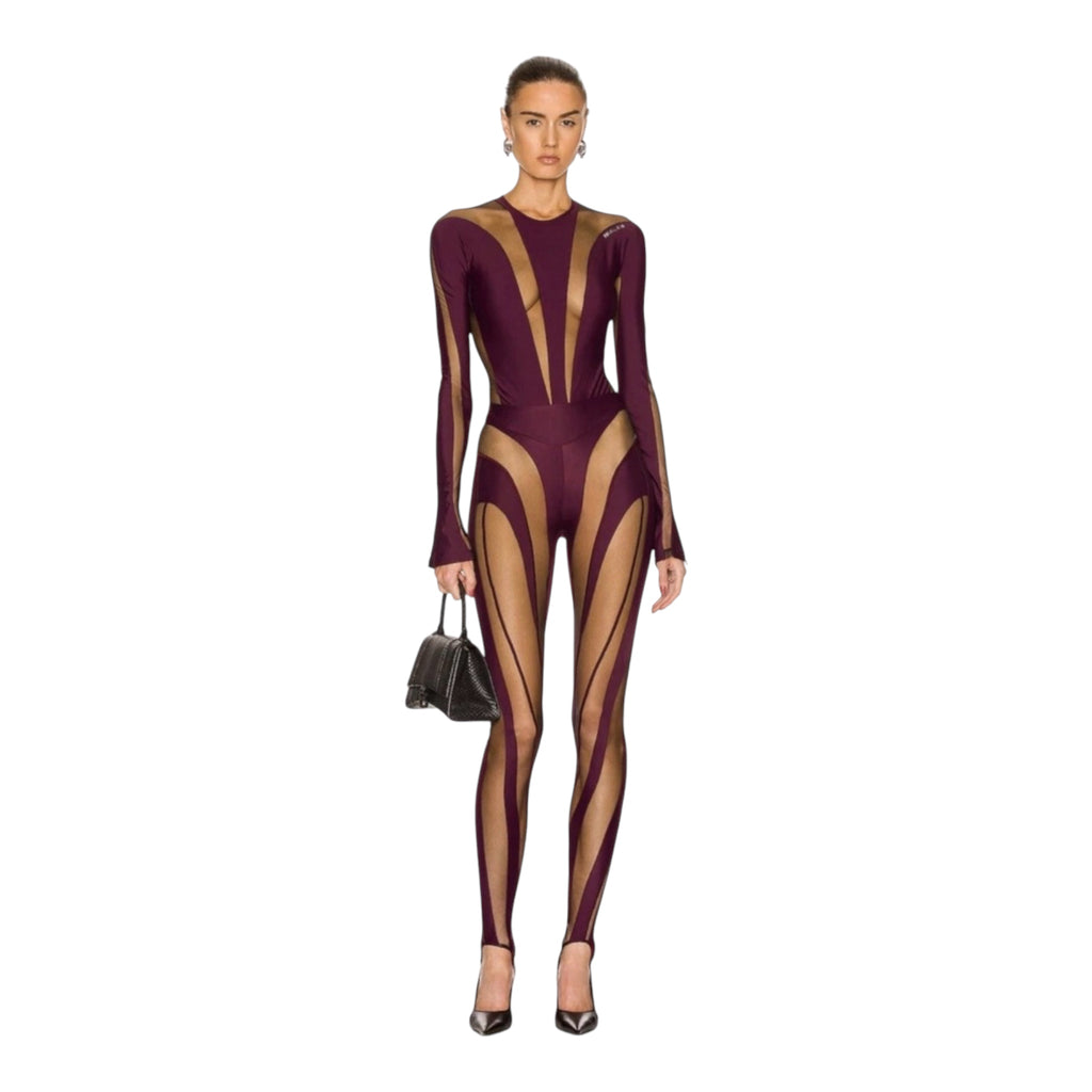 Mugler Sheer Spiral
Stirrup Leggings
Raisin Black Mesh Illusion FR 38