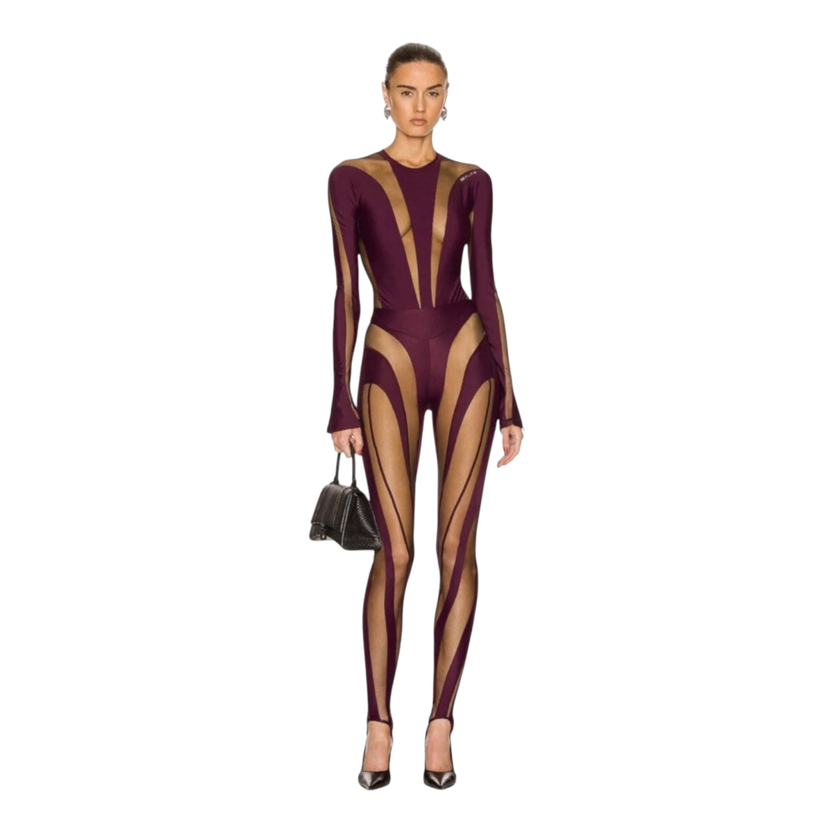 Mugler Sheer Spiral
Stirrup Leggings
Raisin Black Mesh Illusion FR 38