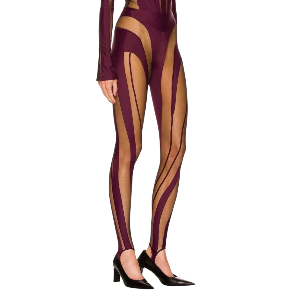 Mugler Sheer Spiral
Stirrup Leggings
Raisin Black Mesh Illusion FR 38