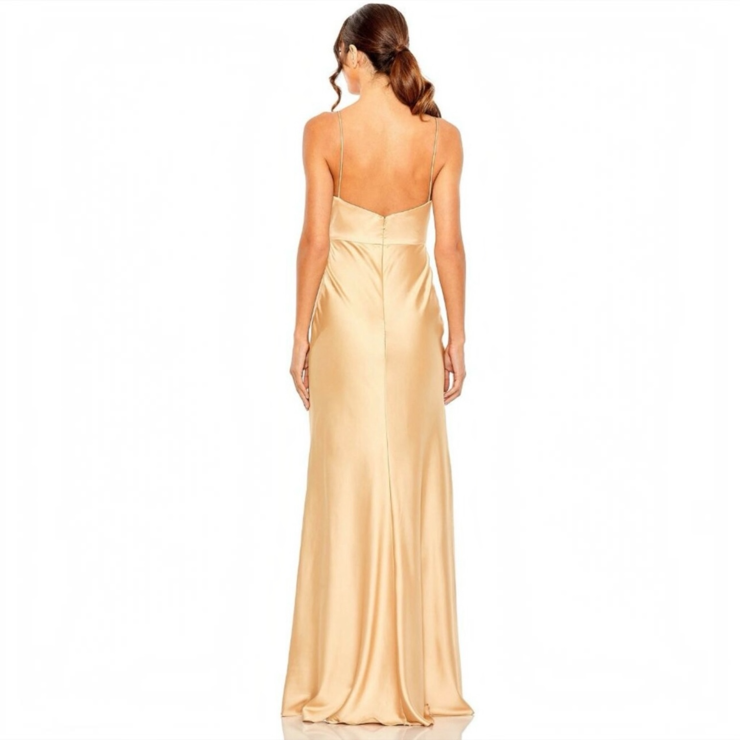 Ieena for Mac Duggal 68347 Champagne Tie-Front Keyhole Gown – Size 6