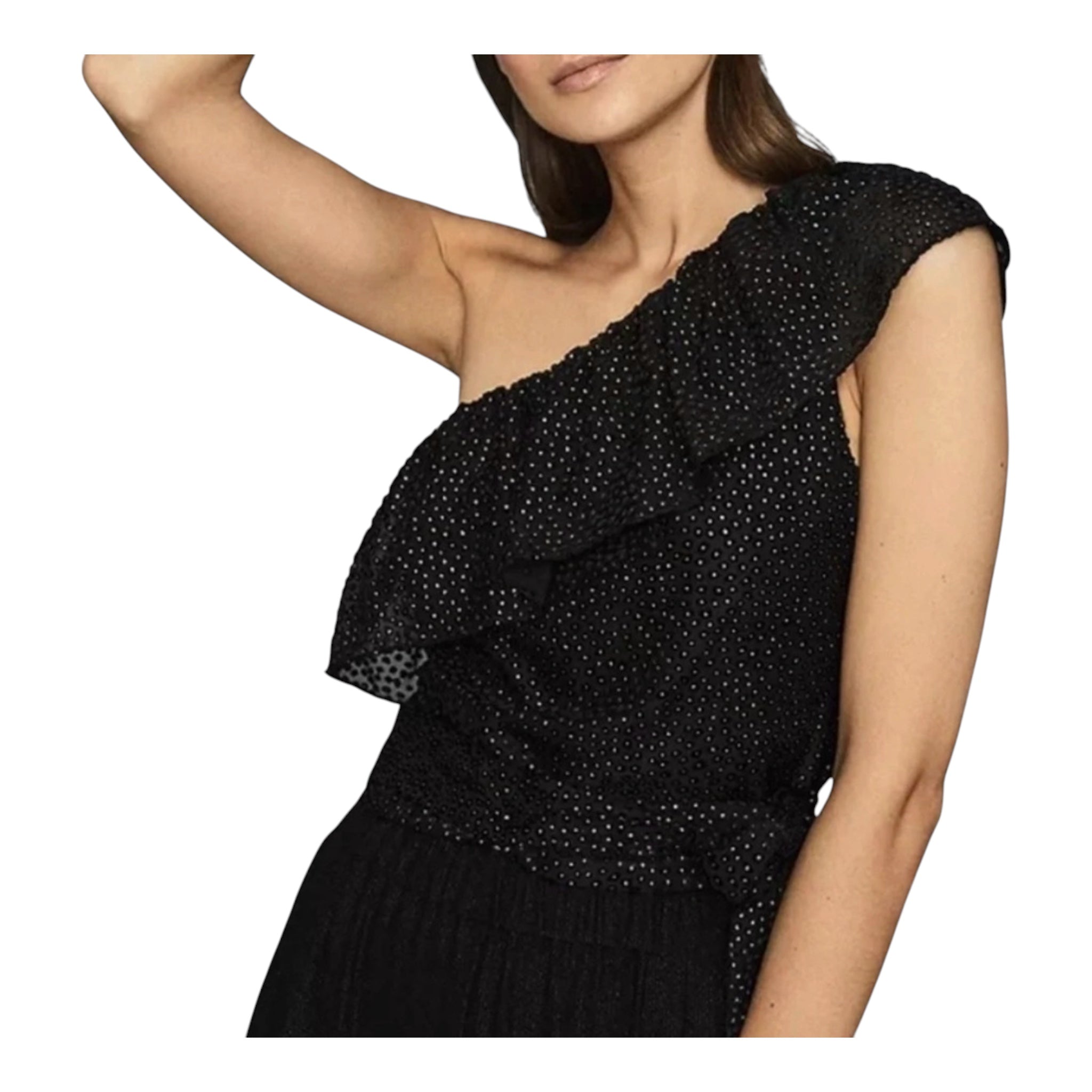 Reiss Nora Metallic Spot Asymmetric Neck Tie Detail Top Sz 6